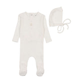 BEE & DEE 2PC PETITE OURSE  POINTELLE FOOTIE AND BONNET SET